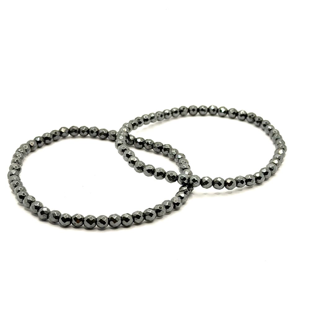 Pair of Faceted Hematite Bead Stretch Bracelets